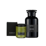 OSHAN DETOX ʻŌMAʻOMAʻO Bath Set with the green body polish jar, the ʻŌMAʻOMAʻO sea soak bottle and its box.