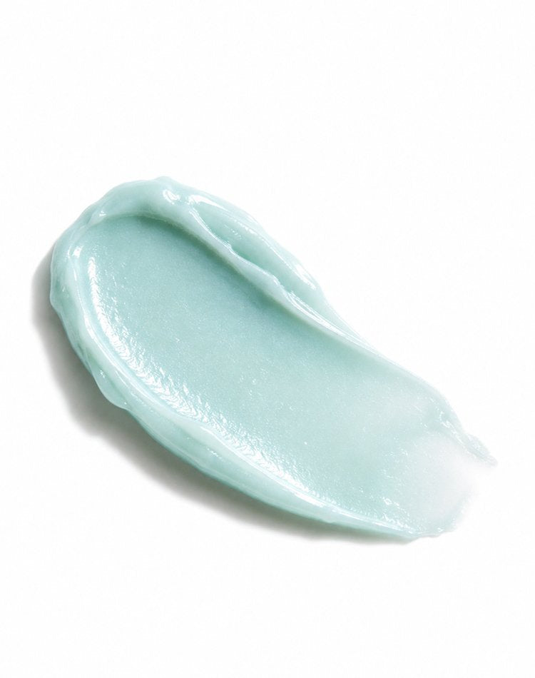Texture swatch of the pale blue OSHAN KAI After Sun Bliss Balm on white.
