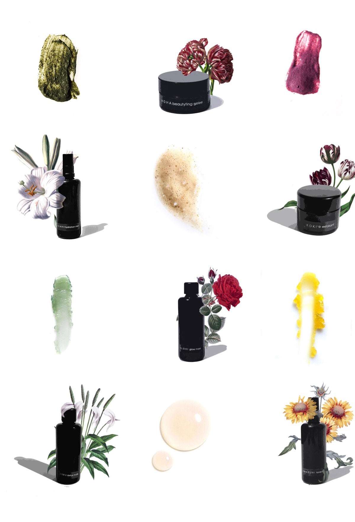 OSHAN Mini Facial Ritual Set trial sizes shown with their texture swatches and botanicals.