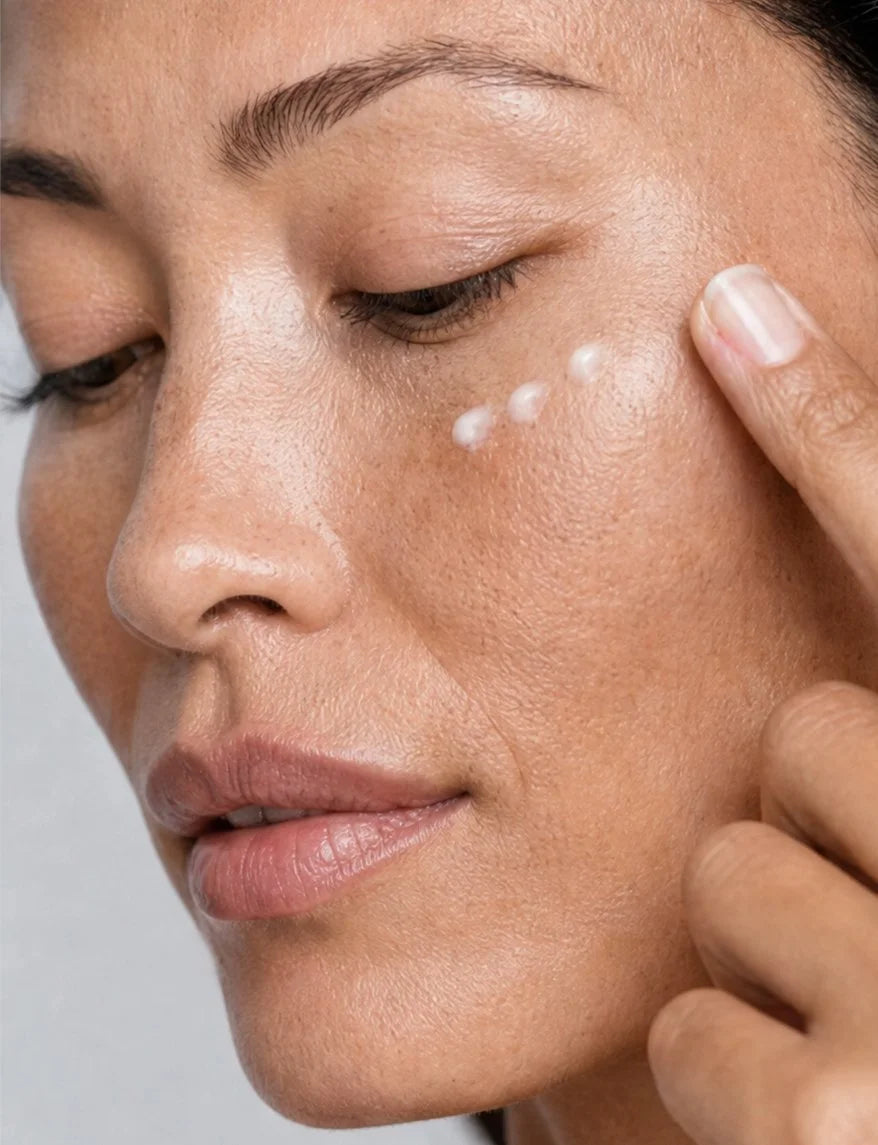 OSHAN NOE Firming Eye Cream dotted along the under eye area before blending.