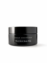 OSHAN ʻŌLENA Body Bliss Balm in its black jar on a white background.