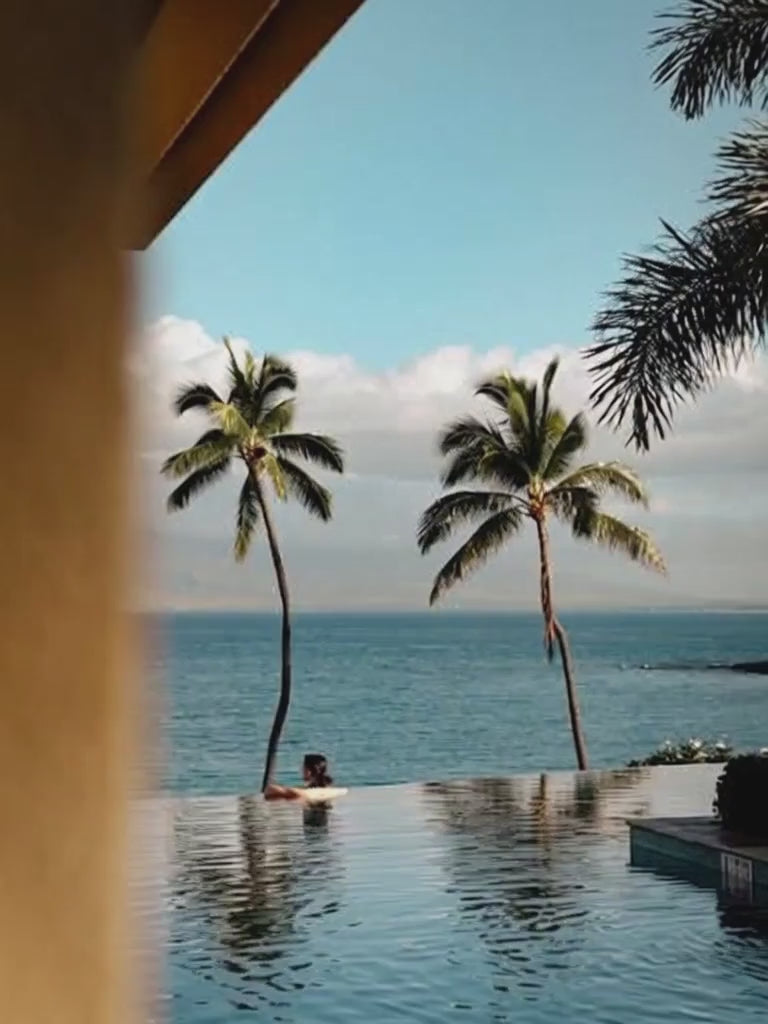 Palm trees and an infinity pool looking out to the ocean